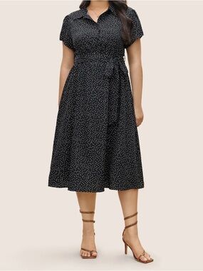 Black Polka Dot Short-Sleeve Dress